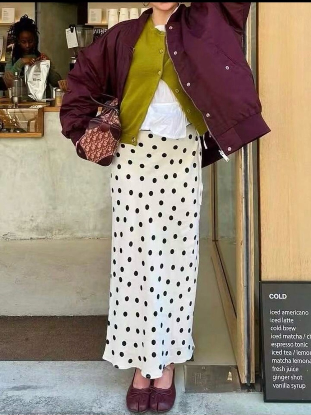 Polka Dot White Midi Skirt - Classic Black Dot Print
